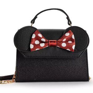 Disney's Minnie Mouse Ears & Bow Glitter Fabric Top Handle Crossbody Bag Clutch